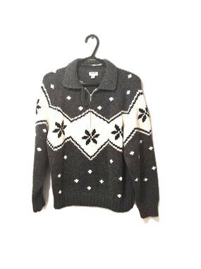 VTG Esprit Sport Nordic 1/3 Zip Sweater Après-Ski Snowflakes Unisex Cozy Retro